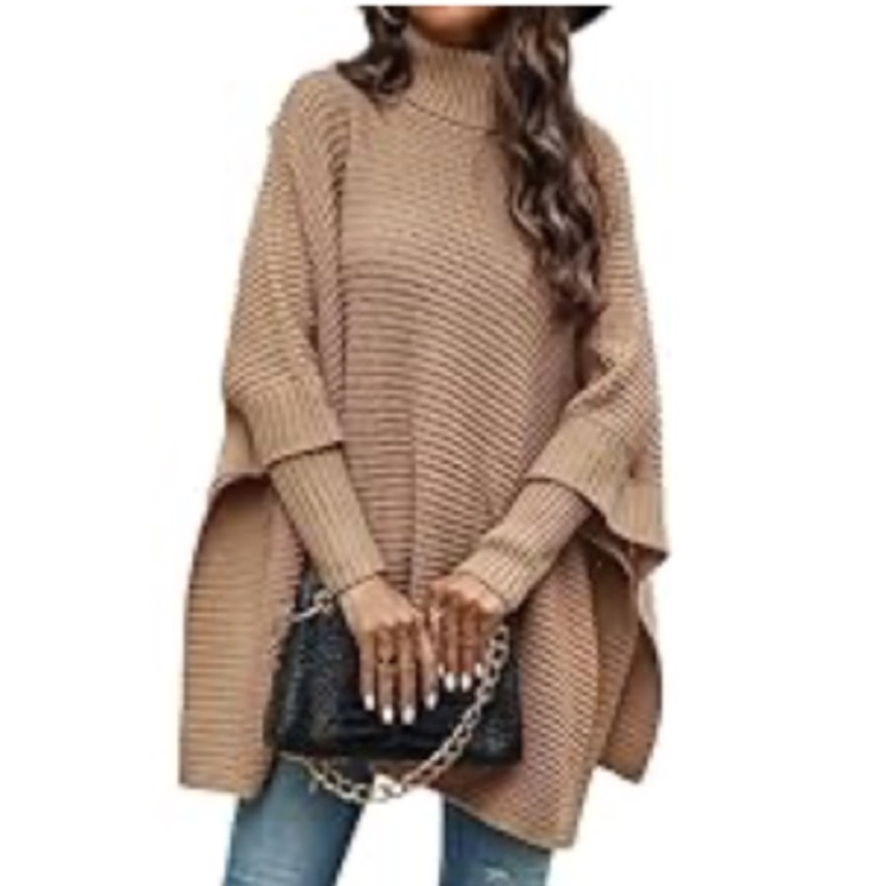 NWOT OYOANGLE Women’s High Turtleneck Long Sleeve Split Hem Knit Top